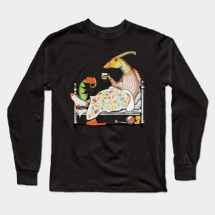 Dinosaur Parasaurolophus in Bed Long Sleeve T-Shirt